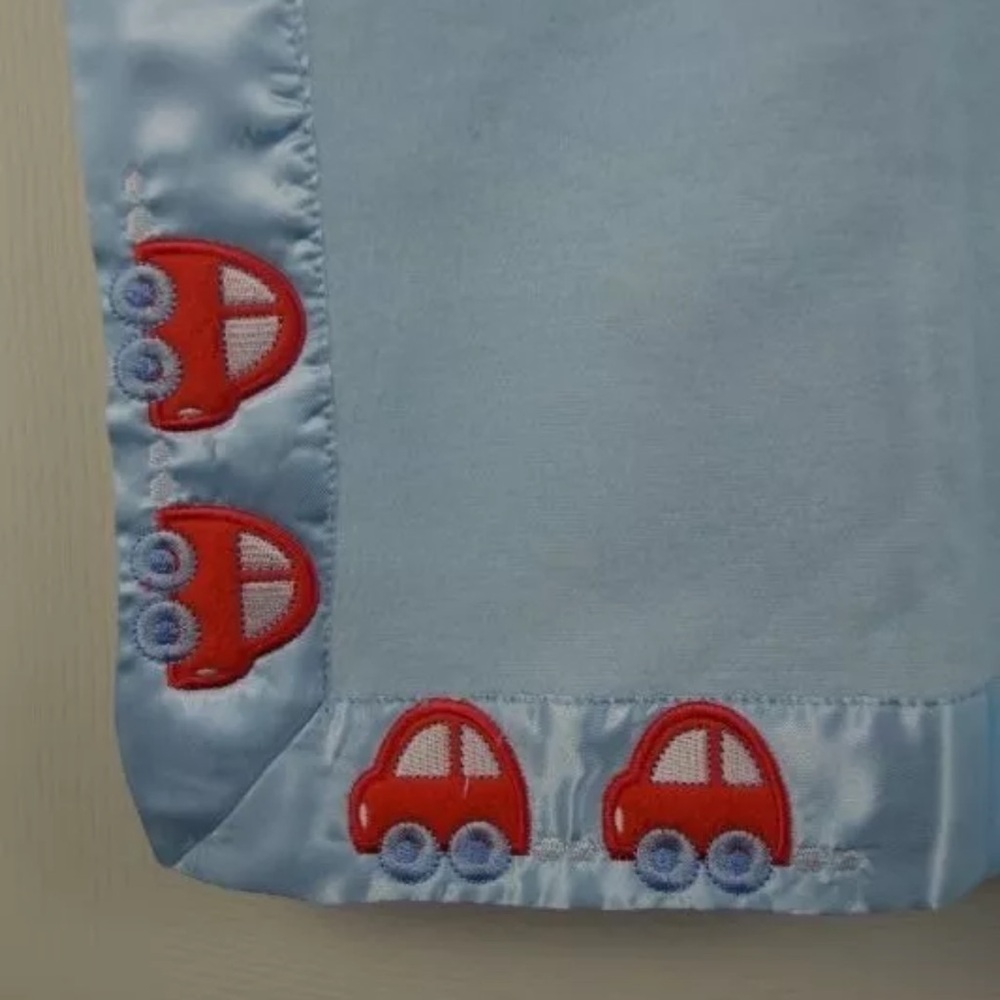 Springmaid Baby Blanket Silky Edge Light Blue Red Cars Bamboo Blend Security
